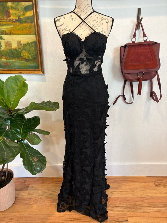 Source Unknown Dresses & Skirts - NWT Black Butterfly Lace Mesh Maxi Dress Strappy Back Medium